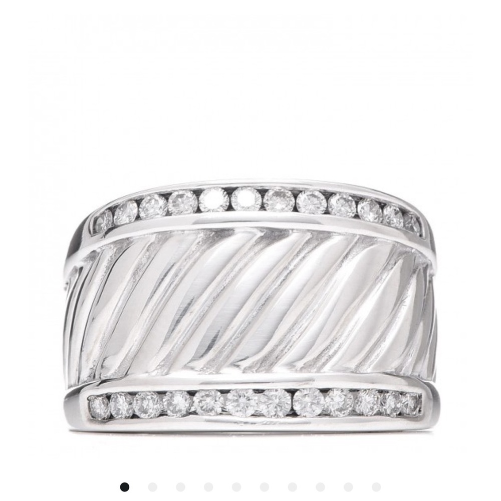 David Yurman Sterling Silver Diamond Cable Cigar Band Ring Size 7 with pouch!